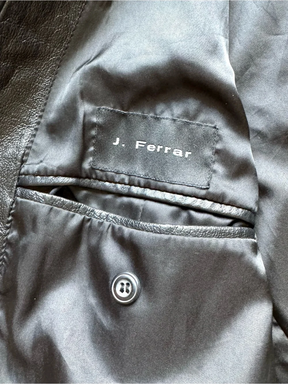 Vintage J Ferrar Leather Blazer Jacket Mens L Black Y2K 90s Minimalist Old Money